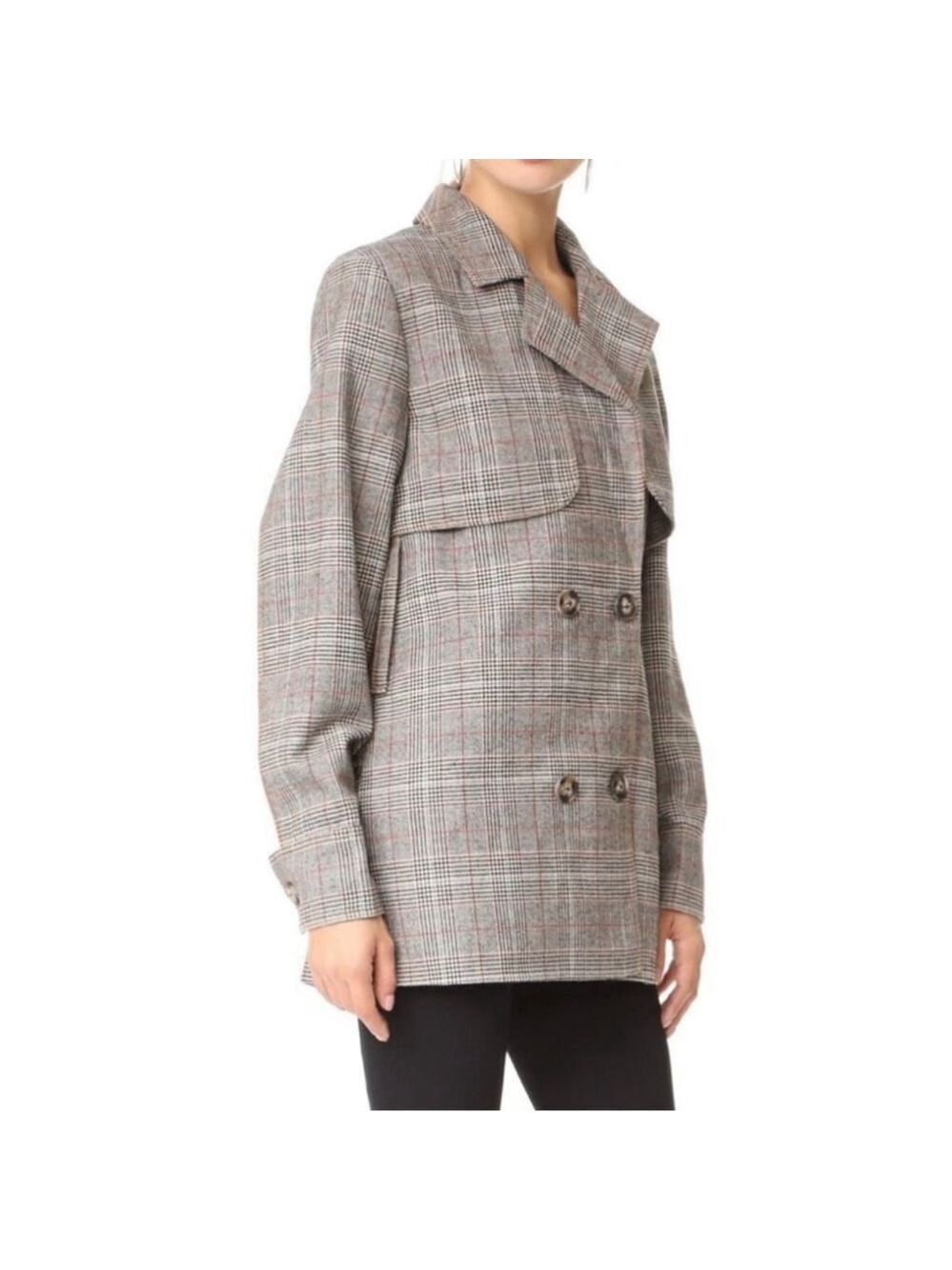 SELF-PORTRAIT DOUBLE-BREASTED CHECKED PLAID COAT BLAZER SIZE MEDIUM GREY